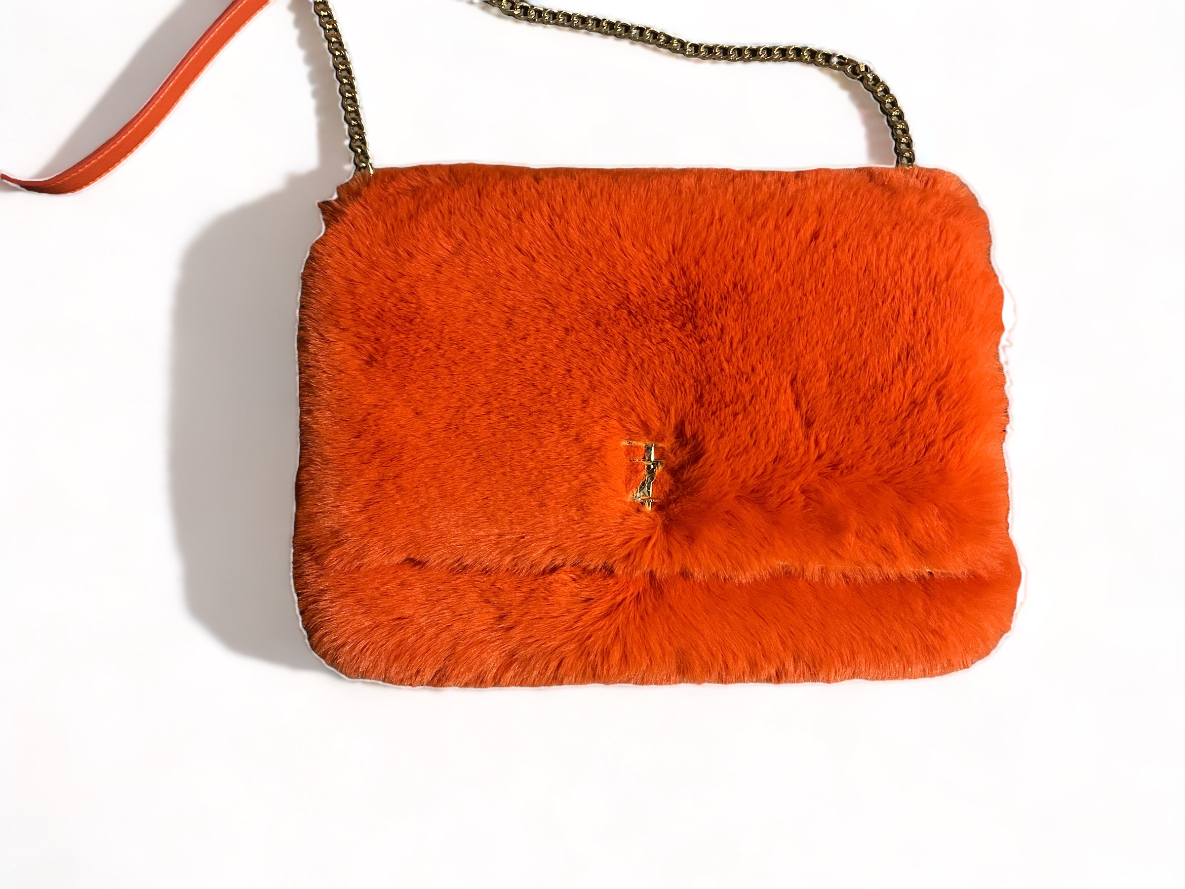 NAKEA shearling jumbo wallet on chain - orange
