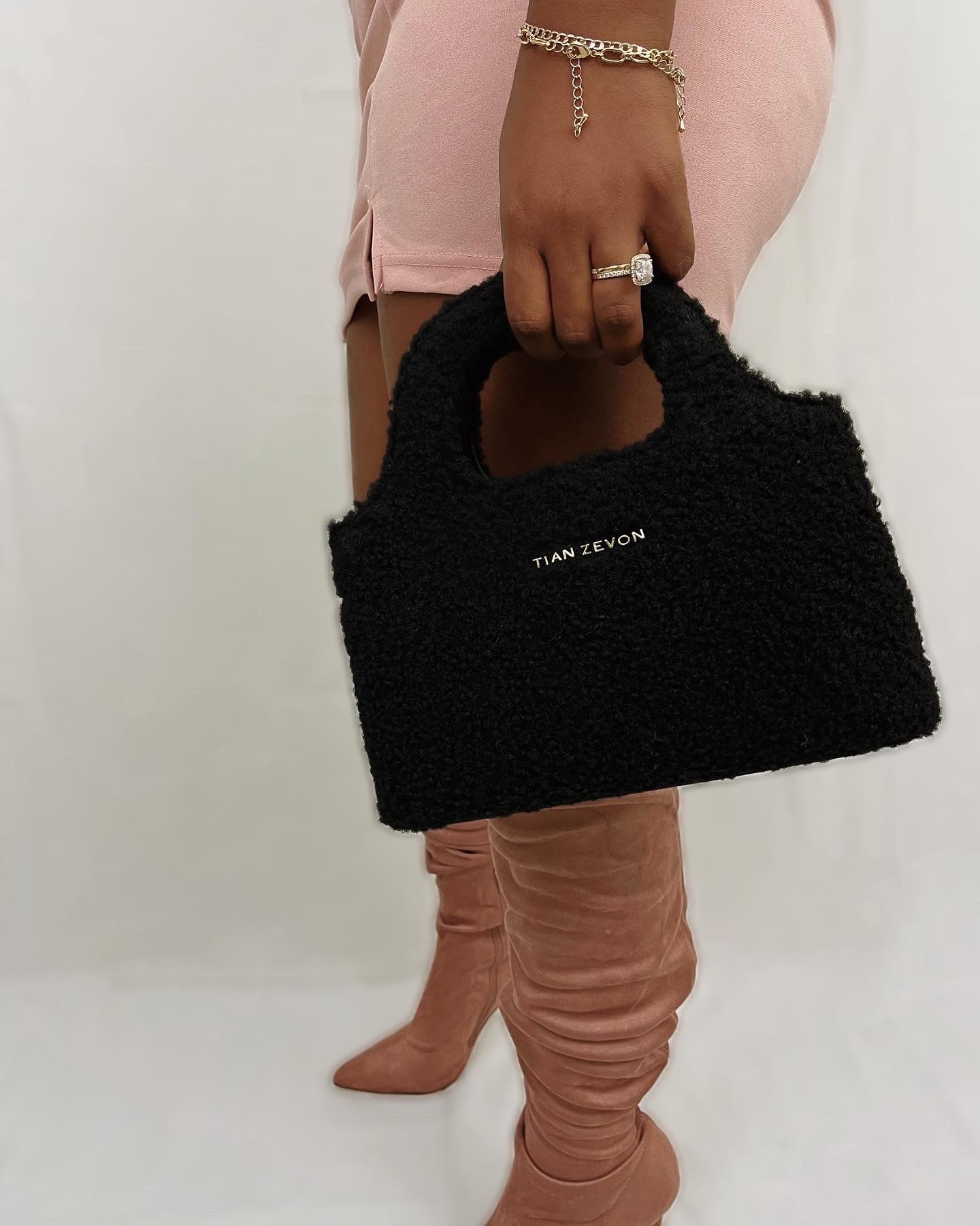 Peyton Mini Shearling tote bag - Onyx Black