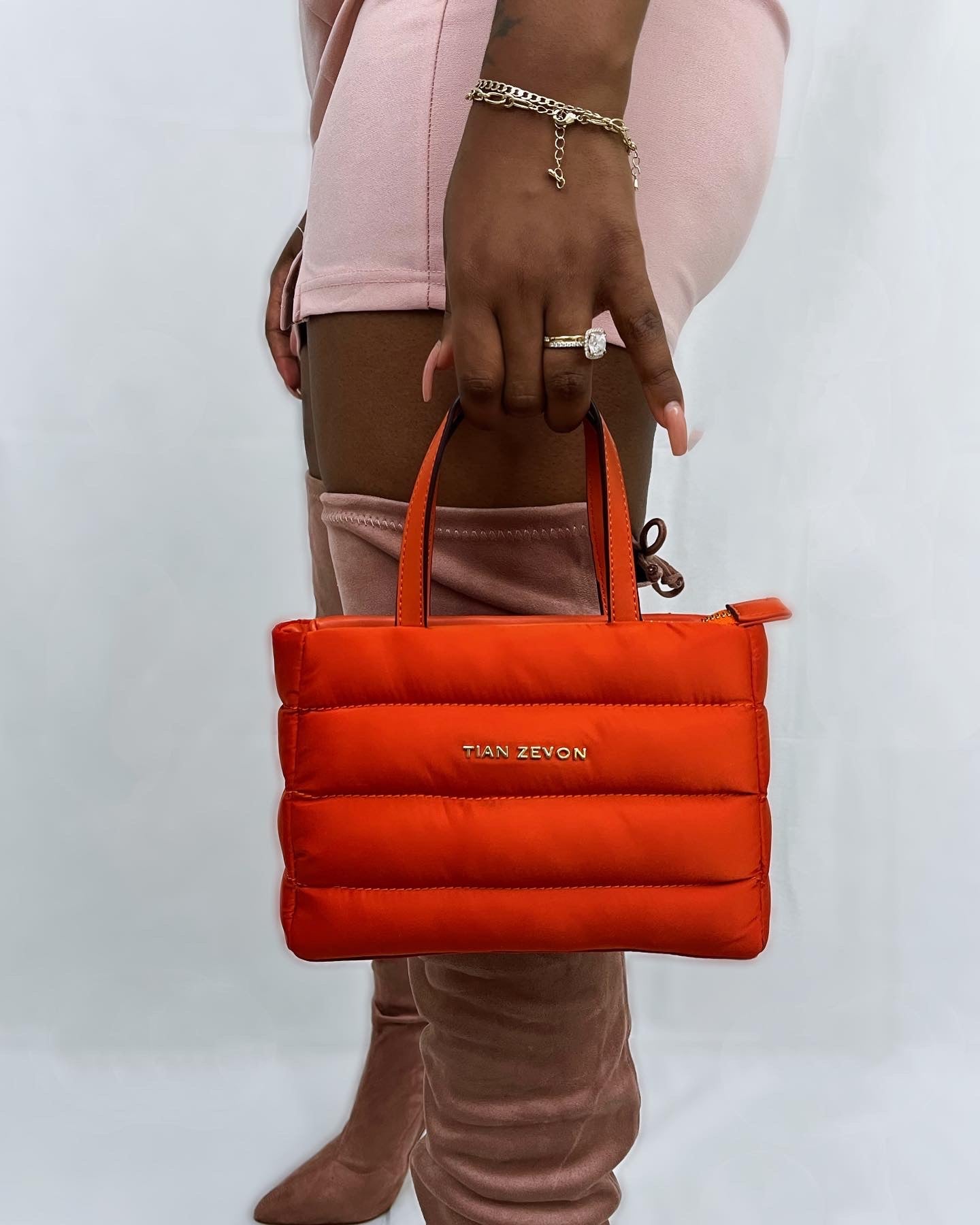 Rhyan mini puffer bag crossbody- Dawn Orange
