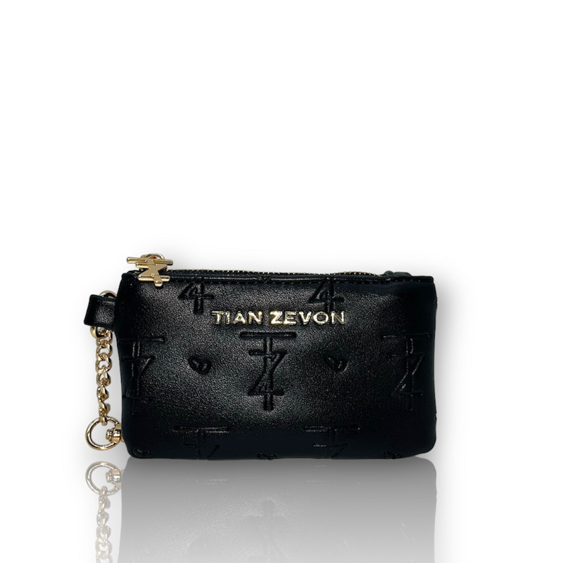 TZ leather debossed Card Pouch - onyx black