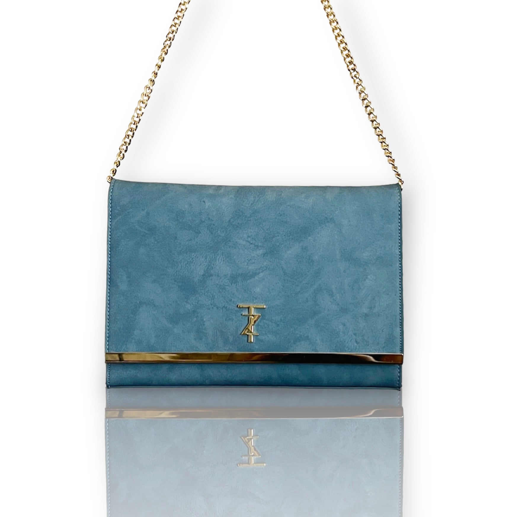 NAKEA suede jumbo wallet on chain - frost blue
