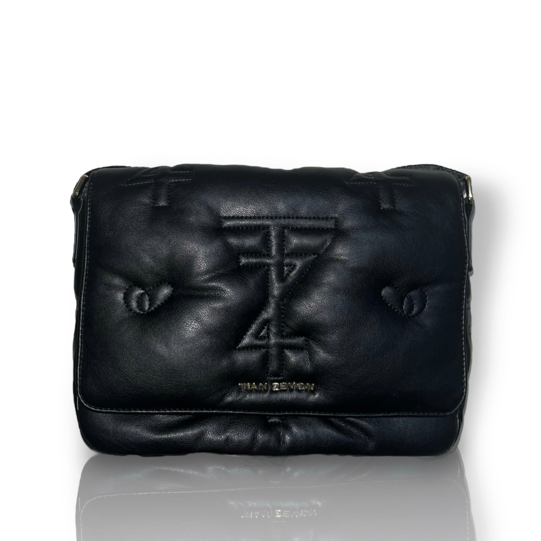 TAAJ leather debossed Messenger - onyx black
