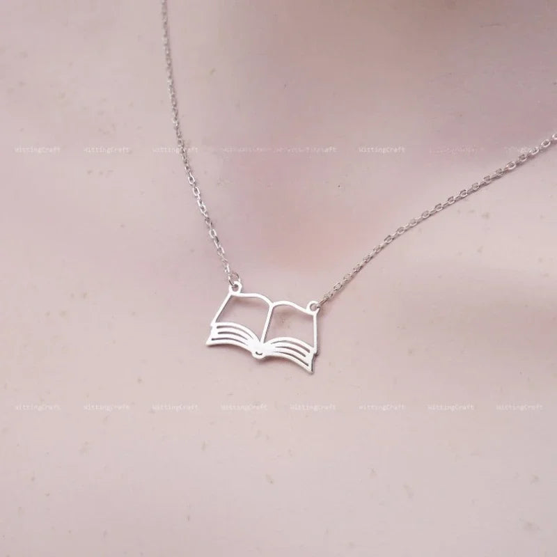 Stainless Steel Book Charm Necklace