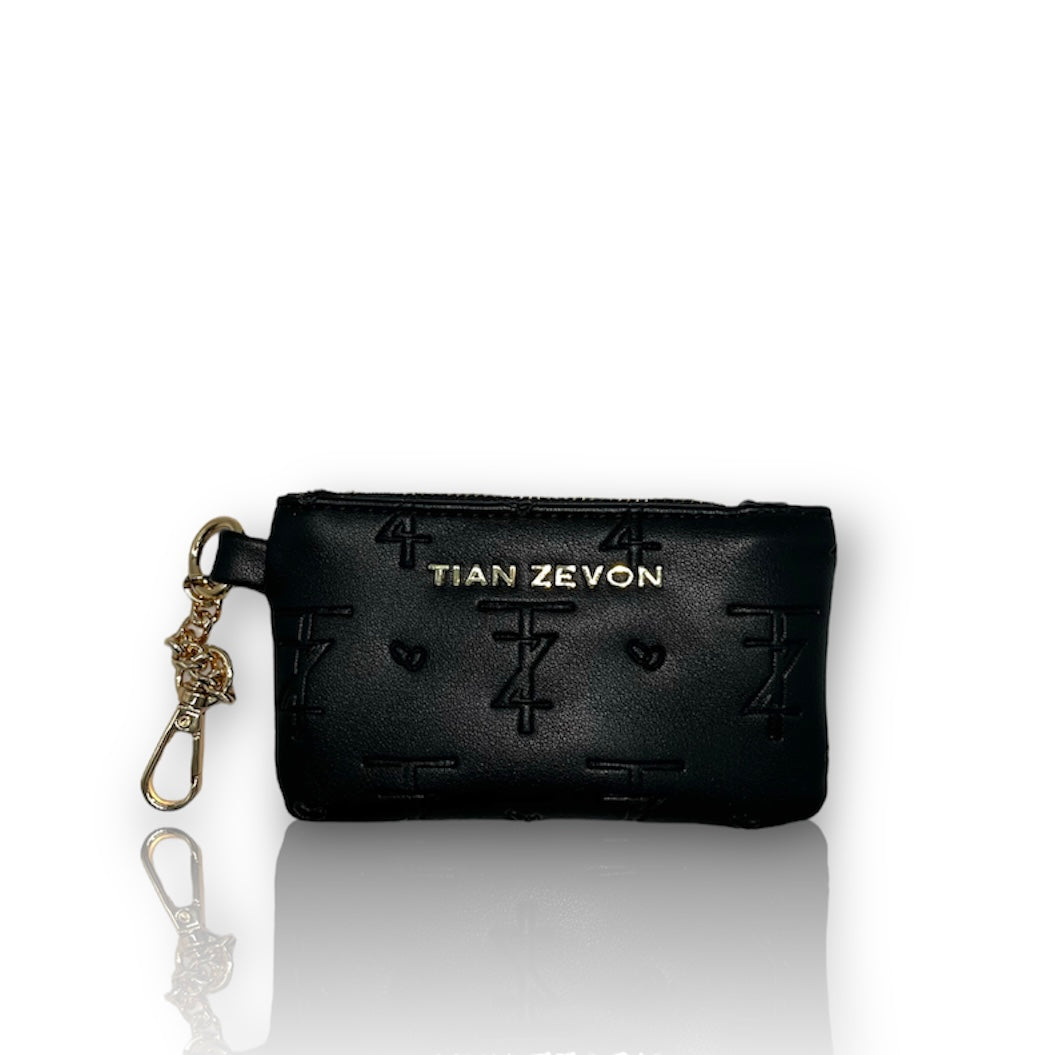 TZ leather debossed Card Pouch - onyx black