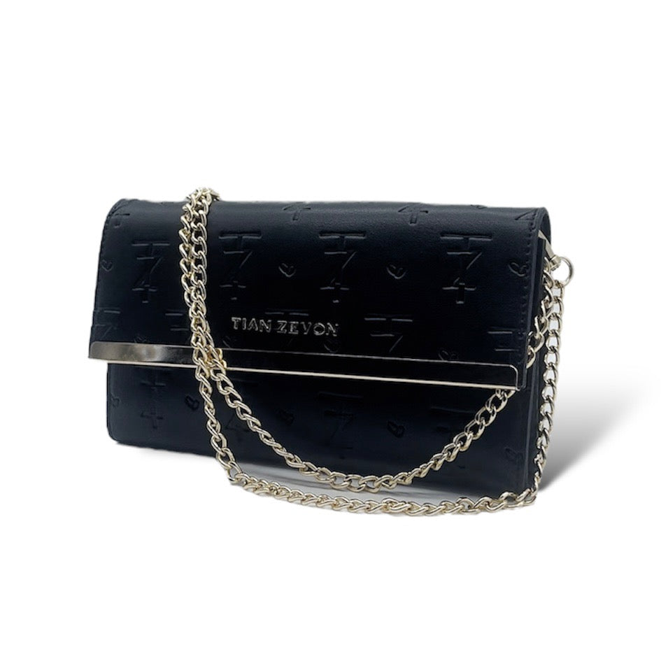 KAI leather debossed wallet on chain - onyx black