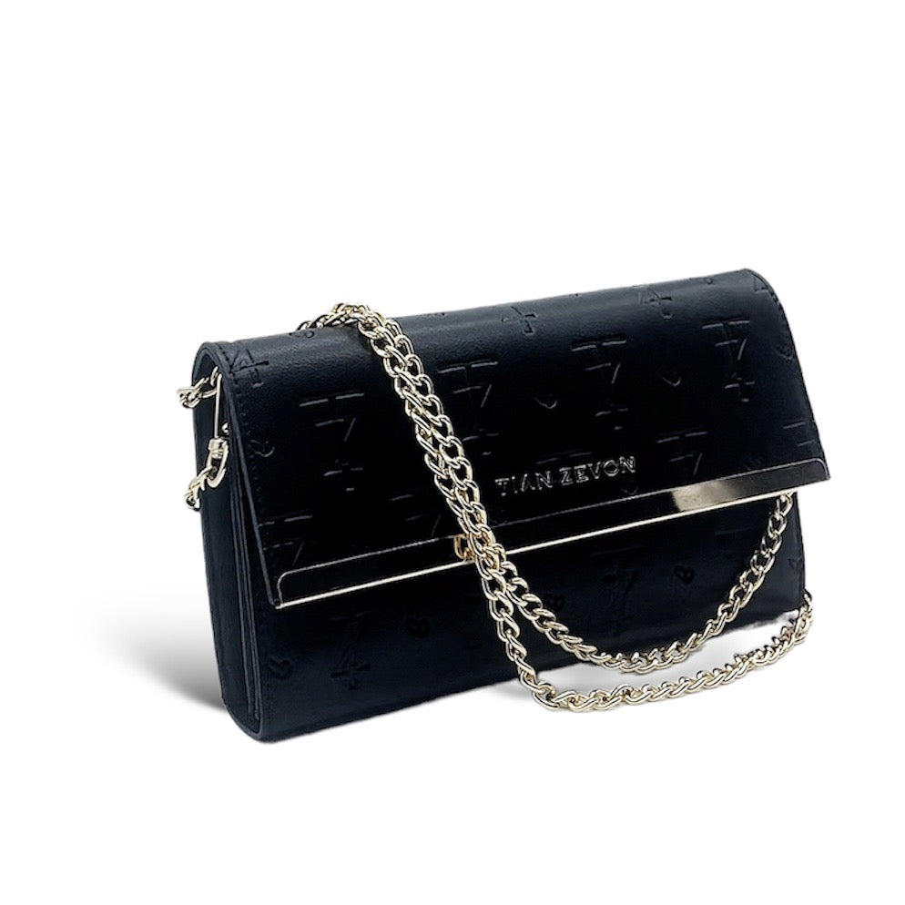 KAI leather debossed wallet on chain - onyx black